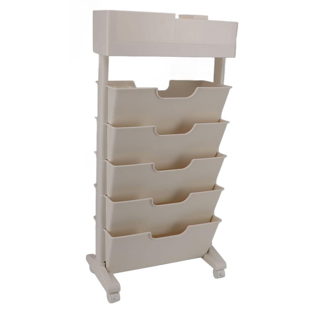 Beige White Bookshelf Plastic Bookcase Narrow Book Storage Utility Display Shelves for Living Room