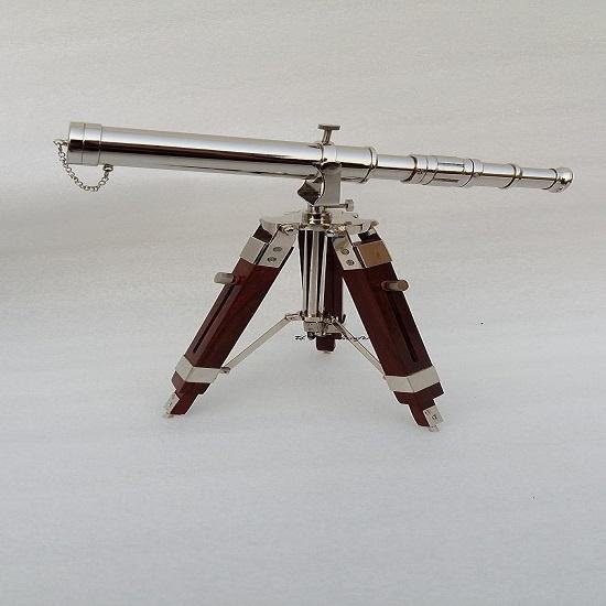 Brass Nickle Telescope On Tripod Stand Telescope for Home Decor Table Accessory Nautical Spyglass Telescope for Outdoor Adventures.
