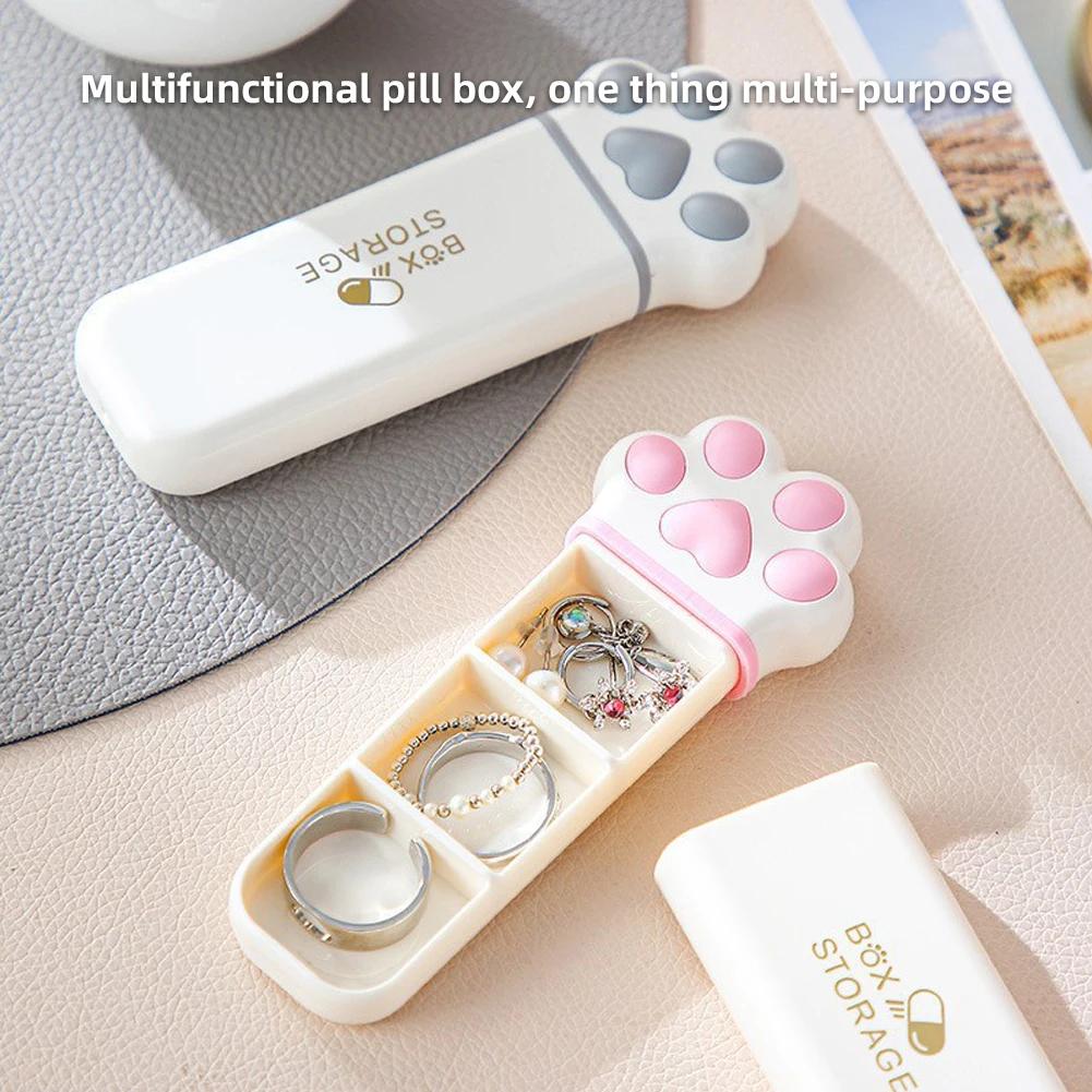 Mini Cat Claw Medicine Storage Box Portable Daily 3Grids Pill Cases Container Organizer Travel Fish Oils Pill Dispenser Box