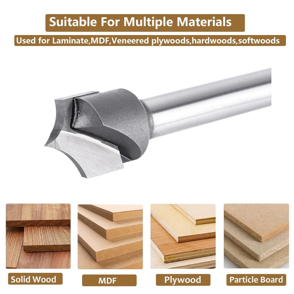 SpeTool 1/4" Shank Point Cutting Roundover Router Bit with 1/2" Cutting Diameter 1/4" Radius, Carbide 2 Flute Tipped Round Over Beading Bits for CNC