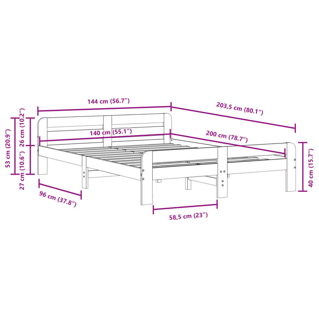 Solid Wood Bed Frame Without Mattress White 140x200 Cm Pine Wood