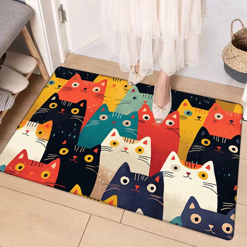 VIKAMA Colorful Cat Cartoon Carpet Welcome Mat Waterproof Floor MatRug For Bedroom Carpet For Live Room Bathroom Carpet Home