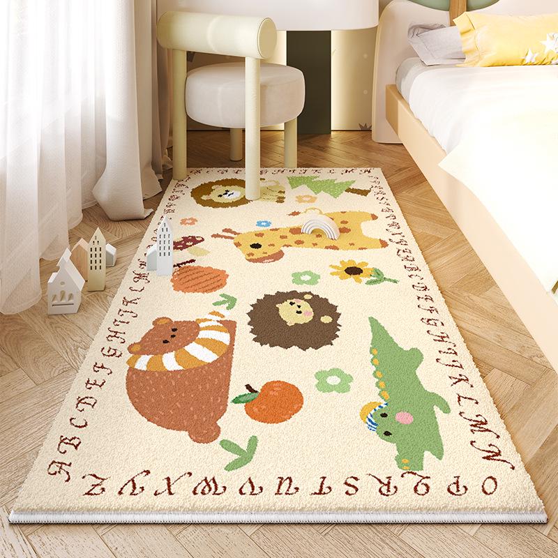 Dětský kreslený plyšový kobereček k posteli - Umělý kašmír, Roztomilá a zesílená podlahová rohož do dívčího pokoje.