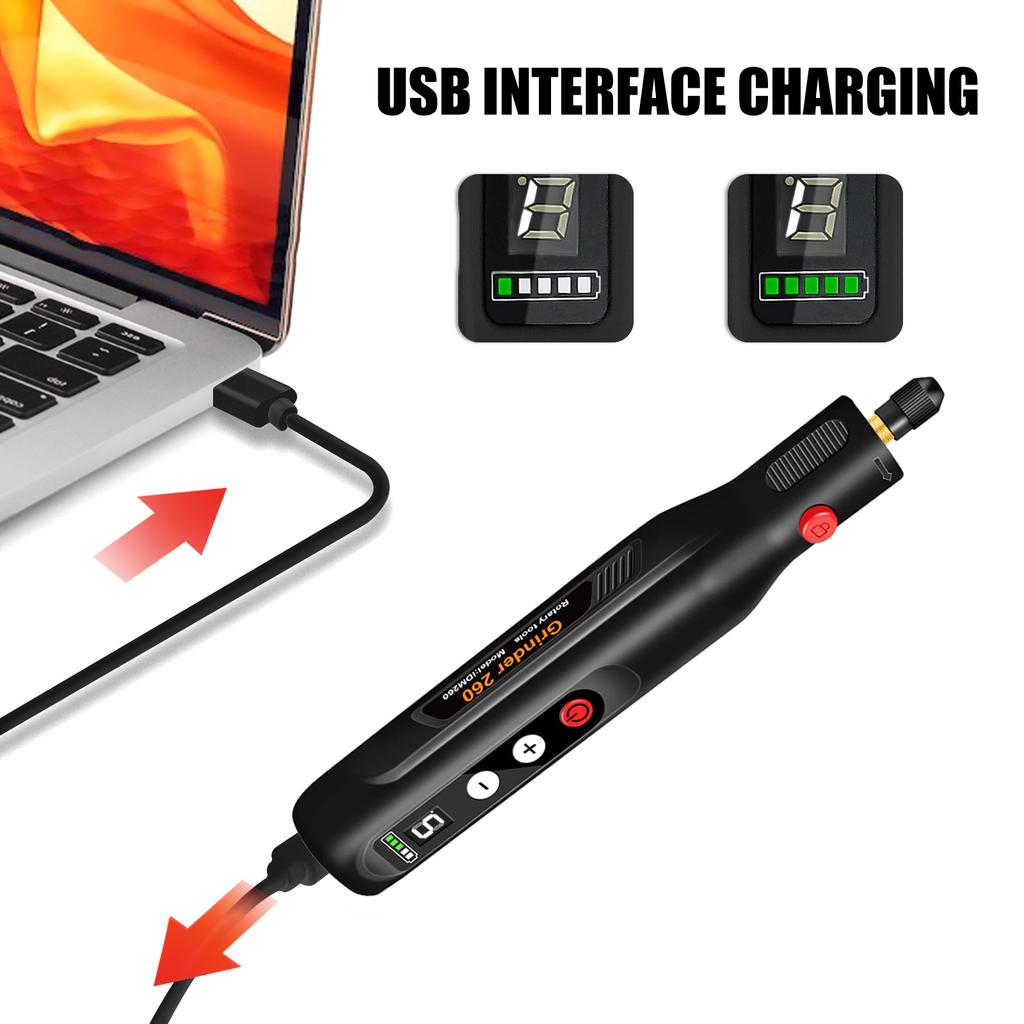 Quick Change Cordless Rotary Engraver Polisher Including LED Rings Light Type C Fast Charging Ergonomic Handle For Comfortable All Day Use