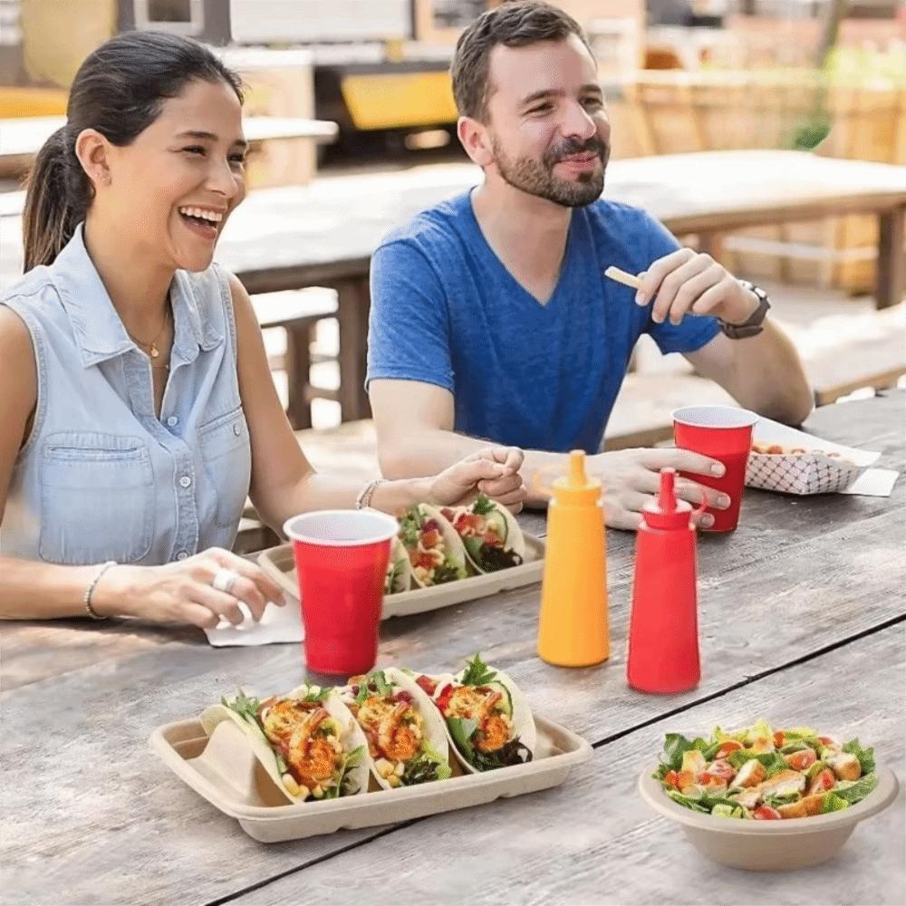 50Pcs with Lid Disposable Taco Plates 3 Compartments Taco Serving Tray Taco Holder  School