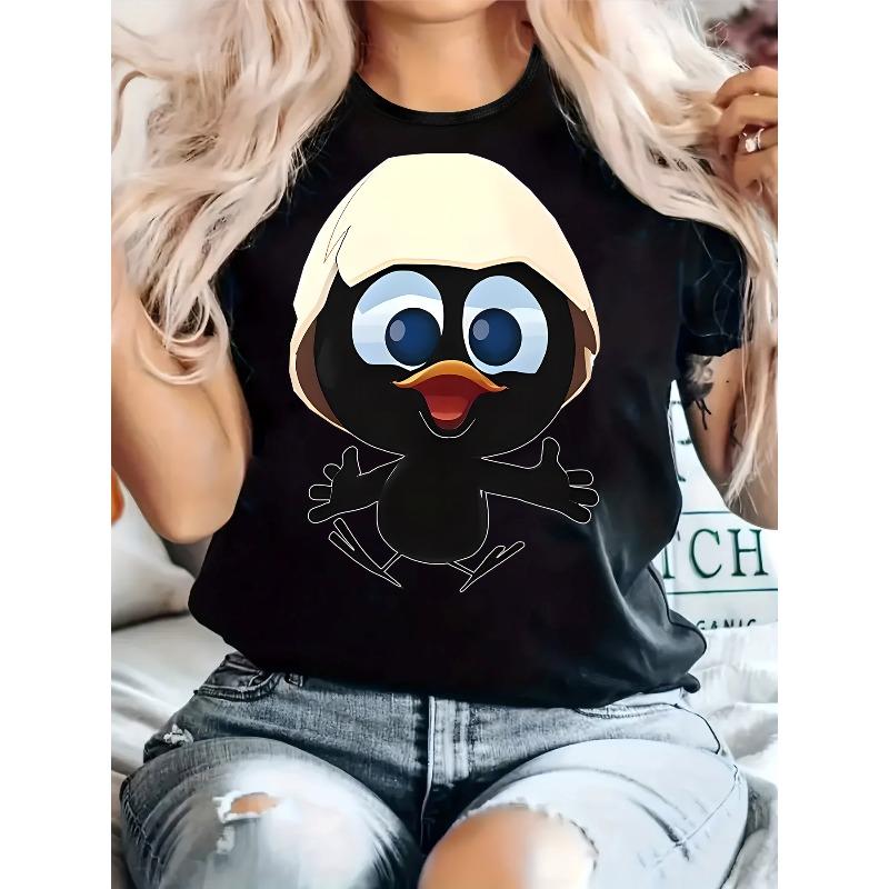 

Women s Plus Size Print Tee Round Neck Short Sleeve Casual All-Season Comfort Top S чёрный