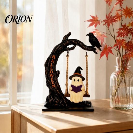 Realistic Wind Swaying Figures Halloween Swinging Ghost on Tree Figurine, Resin Swing Statue, Weatherproof Garden Statues Reading Ornament,