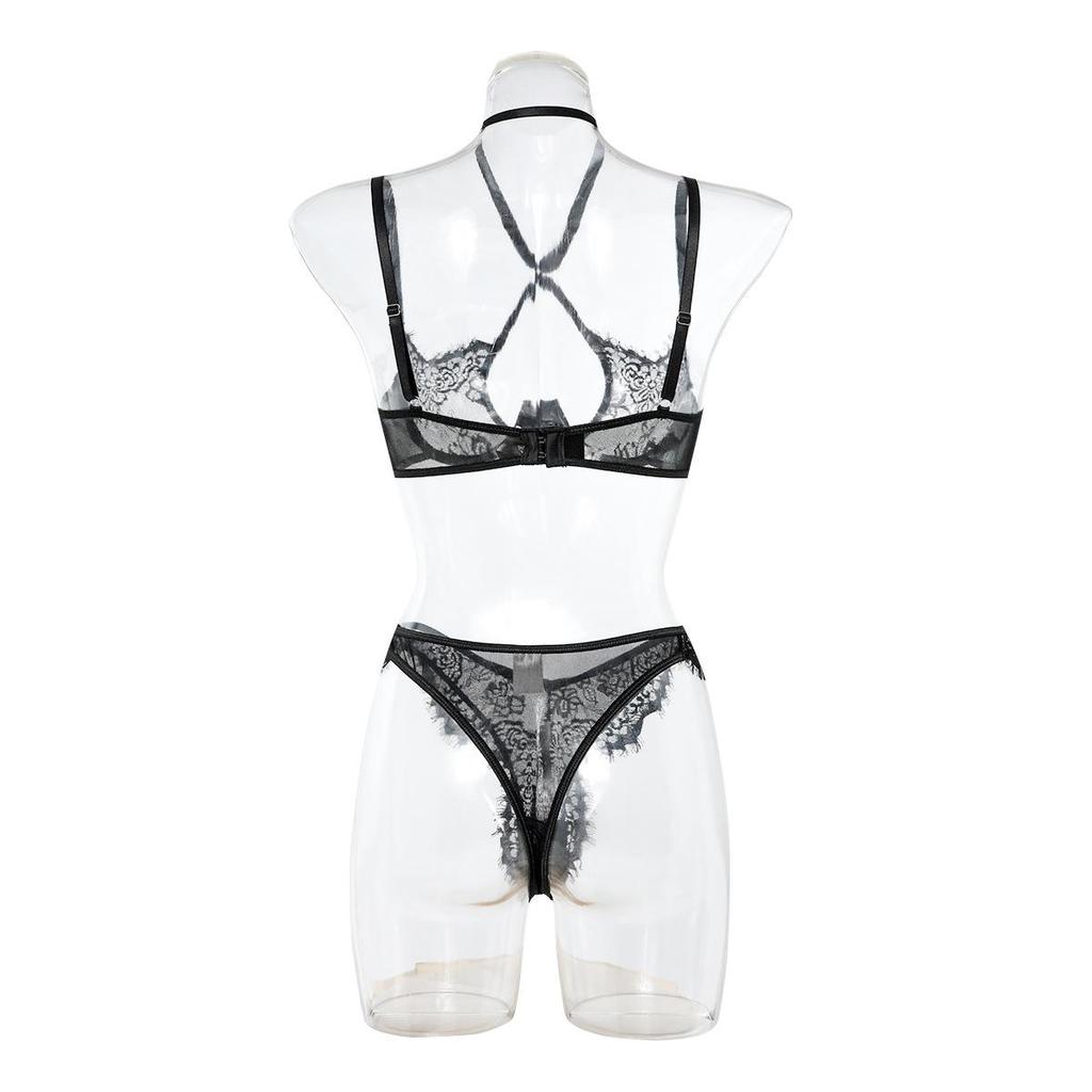 Sexy Underwire Lace Trim Mesh Lingerie Set