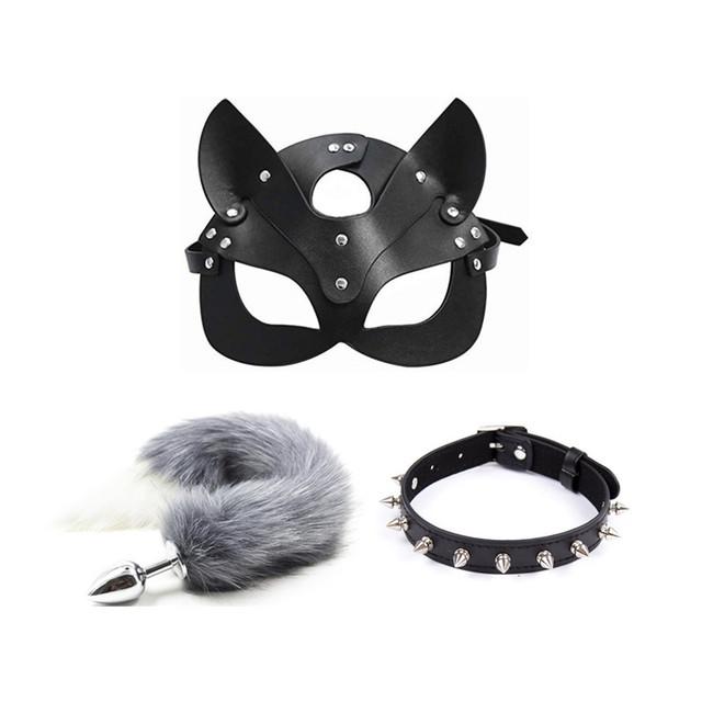 3pcs 40CM Fox Tail Anal Plug Collar Sexy Cat Mask Exotic Sex Products For Adults Games Bondage BDSM Sex Toys For Women