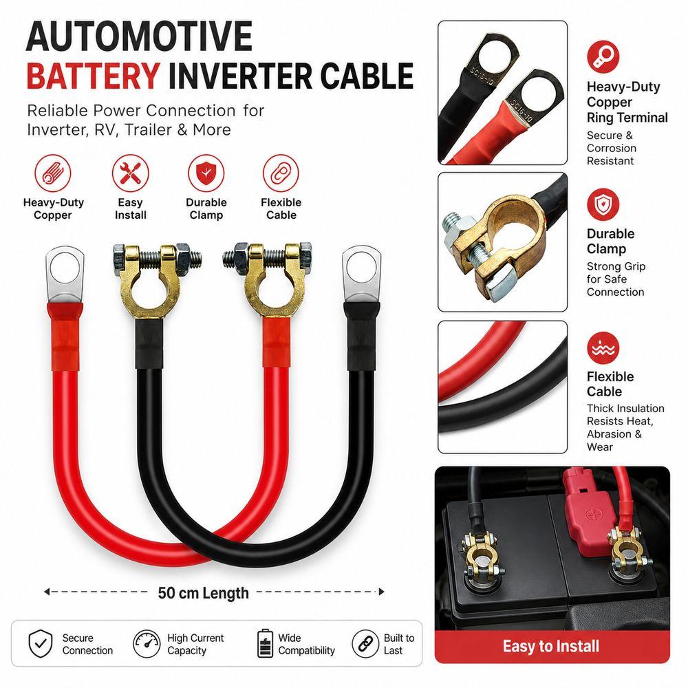 2pcs 2AWG Gauge Battery Inverter Cable Waterproof Starter Cable Set For Trucks Boats Motorcycle