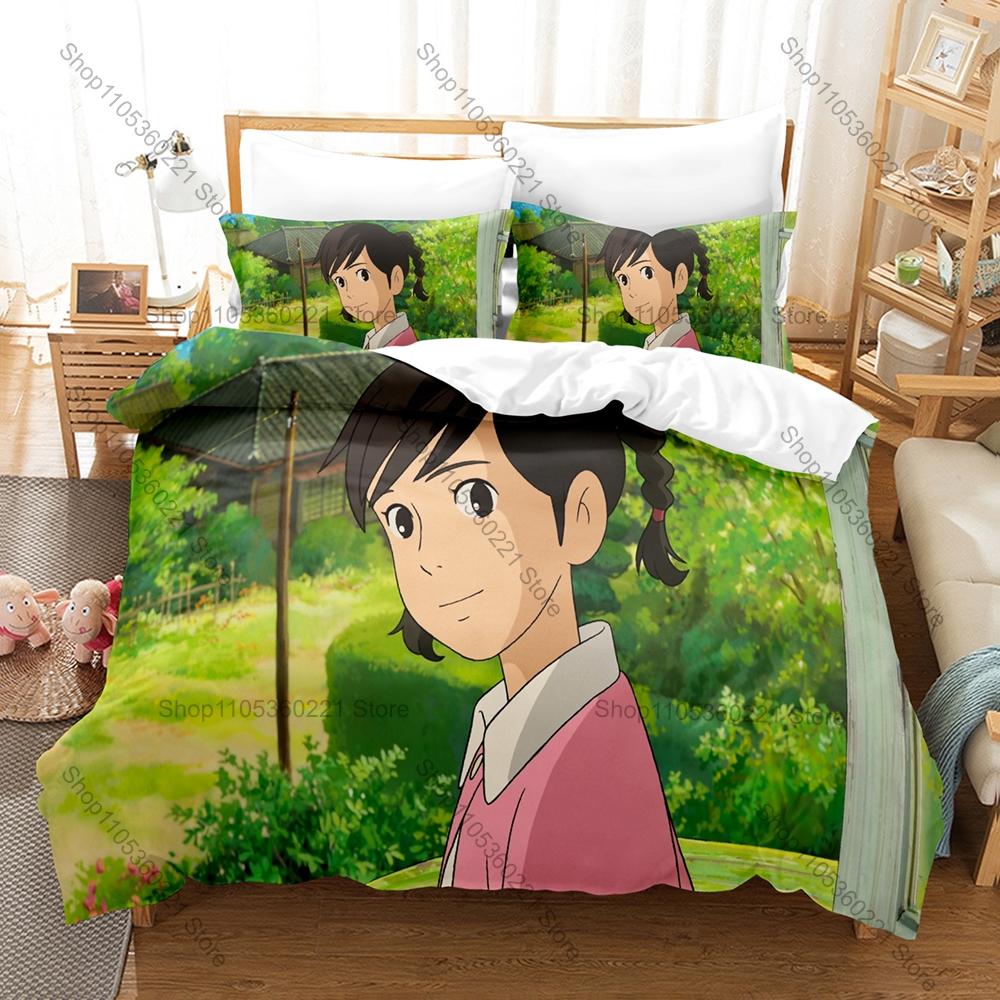 From Up On Poppy Hill Vintage Coastal Town Poppy Flower Retro 1960s Campus HD Print Bedding Set Duvet Cover + 2 Pillowcases