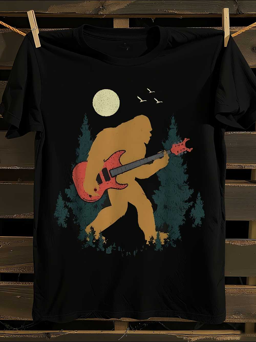 

Sasquatch Guitar T-Shirt Mens Tshirt Womens Tshirts with Letters Print Short Sleeves T-Shirt Casual Street Tee Shirt Top XXL