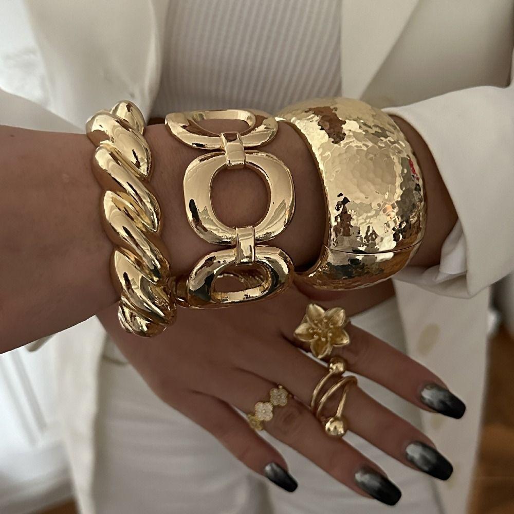 Gold Silver Geometric Spring Bangles Water Drop Cuff Wide Bangles  Chunky Bangles