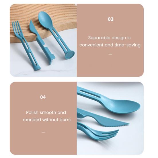 Yousheng 3-In-1 Portable Cutlery Set with Fork Spoon Cutter Food Grade Reusable Outdoor Camping Picnic Hiking Travel Nesting Flatware Utensils Kit