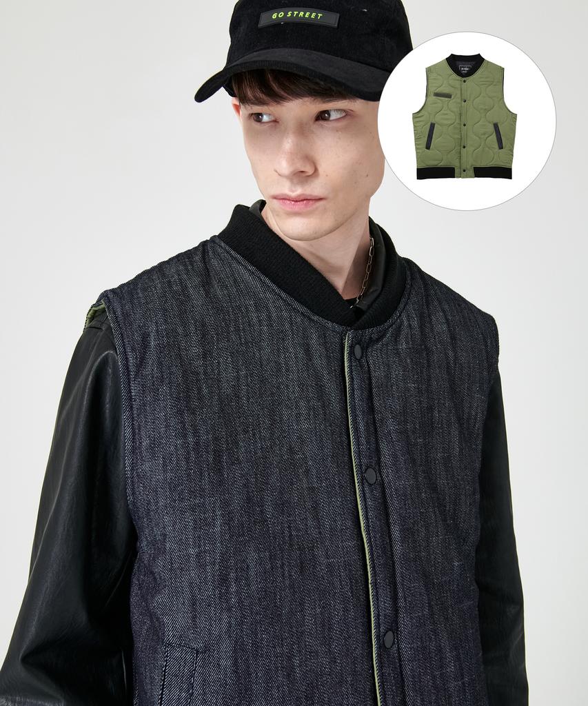 Gostreet Reversible Quilted Vest Denim/Khaki
