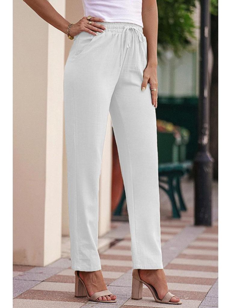 Herbst Damen Baumwoll-Leinen Kordelzug Weitbein Hose