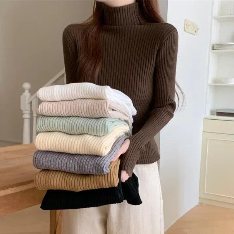 Turtleneck Sweater Casual Pullover Fashion Women Autumn Winter Korean Knitted Thick Sweaters Bottom Sweater Woman Jumper 29559