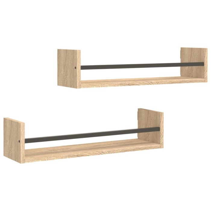 VidaXL Wall Shelves with Bars 2 Pcs Sonoma Oak 60x16x14 Cm 835435