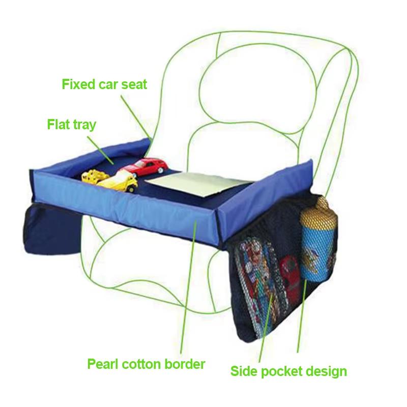 Car Seat Travel Tray Foldable Waterproof Lap Desk Portable Multifunctional Table Board Snacks Toys Cup Storage Pockets