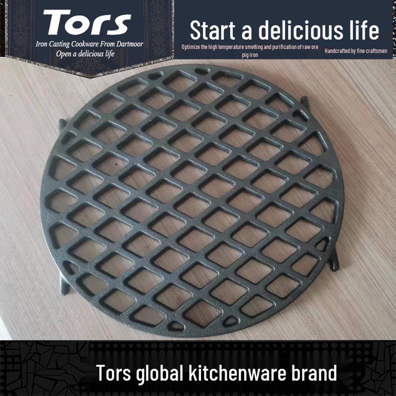 Tors Export BBQ Grill Accessories: Four-Pronged Round Grate with Pivot Point and Rhomboid Hole Cast Iron Grate.