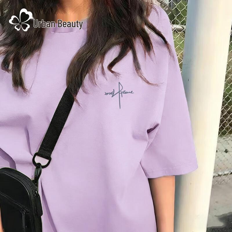 Tricou de damă din bumbac pur, cu croială largă, mânecă scurtă și grafică cu vârf de pix