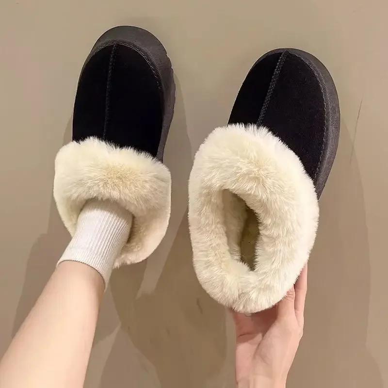 Fashion New Women's Wool Slippers Warm Platform Wool Low-top Snow Boots Slippers Women's Outdoor Anti-Slip Boots Shoes for Women