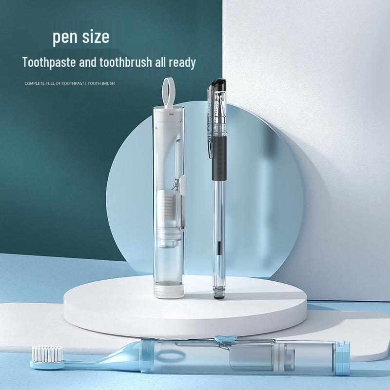 Portable All-in-One Travel Toothbrush & Toothpaste Set - Compact Folding Design for Office or On-the-Go