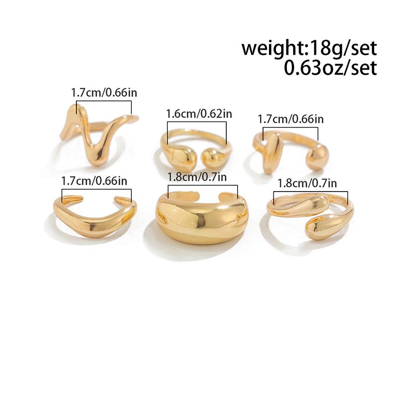 Fashion 6Pcs/Set Smooth Metal Opened Rings for Women Punk Personality Irregular Gold Silver Color Finger Rings Female Jewelry