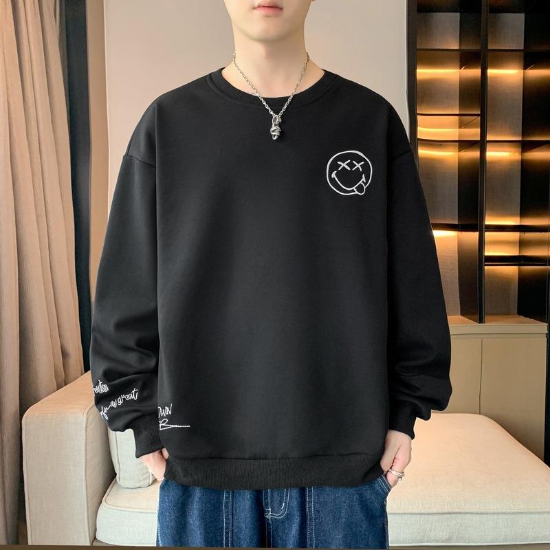 Herren Frühling und Herbst Neues Unterhemd Langarm T-Shirt Rundhalsausschnitt Bedruckt Übergröße Herren Top