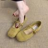 Gentle wind shallow mouth one-word buckle Mary Jane shoes summer new round head flat sole shoes retro Doudou shoes
