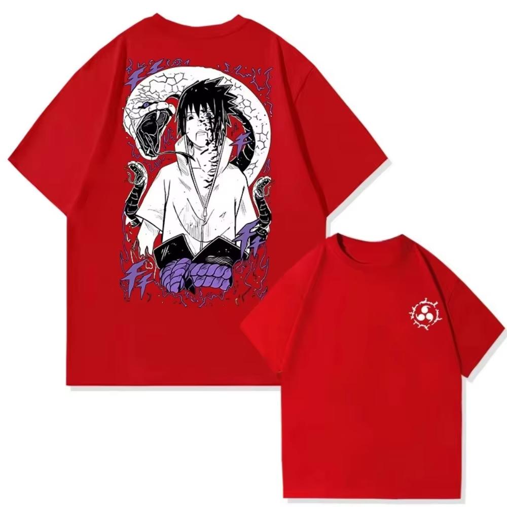 Japan Anime Sasuke Animation Derivatives Cotton Short Sleeve Unisexs WOMENs Summer Uchiha Sasuke Curse Street Wear