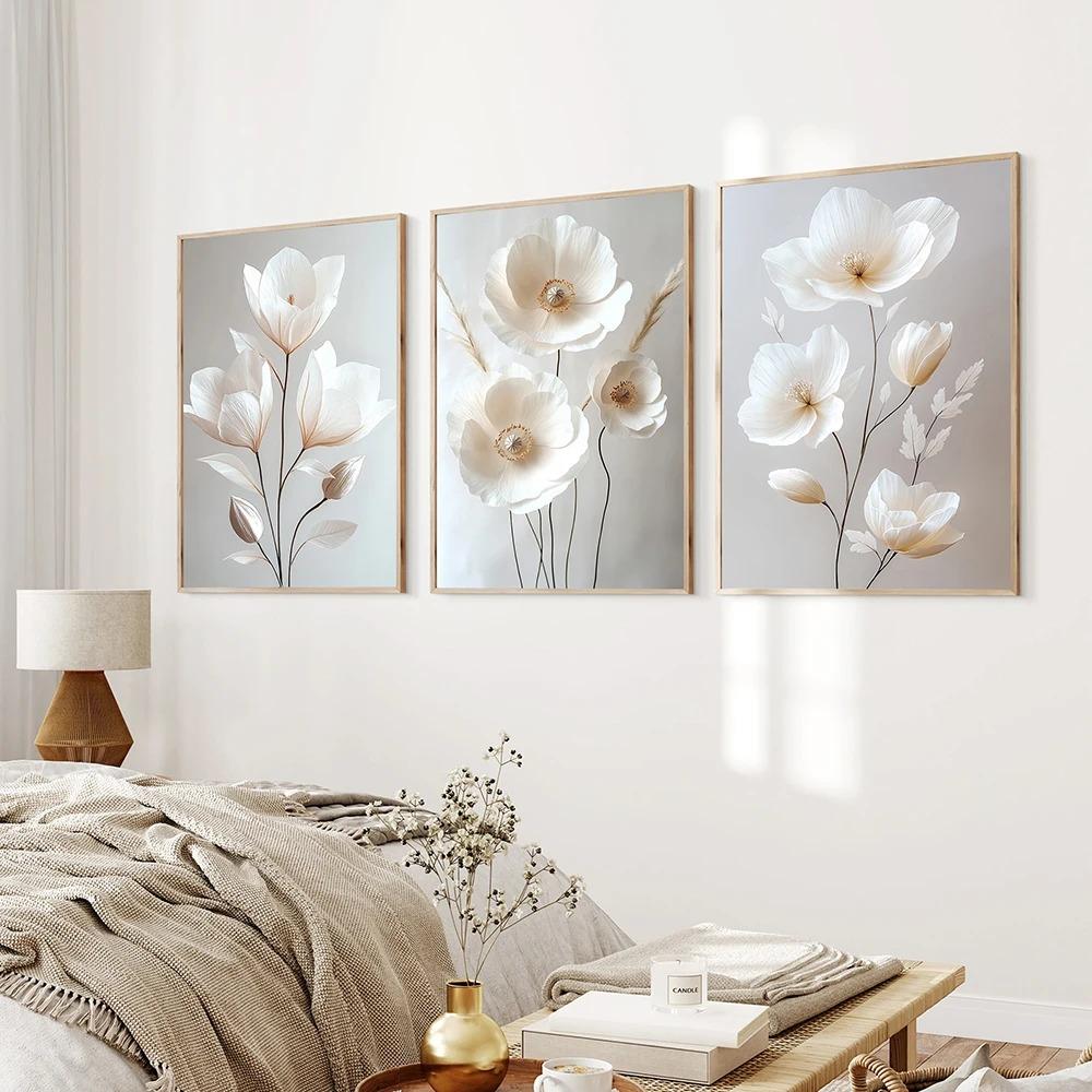 Nordic Beige Peony Flowers Canvas Painting Modern Floral Botanical Posters Aesthetic Wall Art Home Decoration
