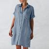 JPNTKY Fashion Summer Spring Solid Color Print POLO Neck Short Sleeve  Casual Dresses