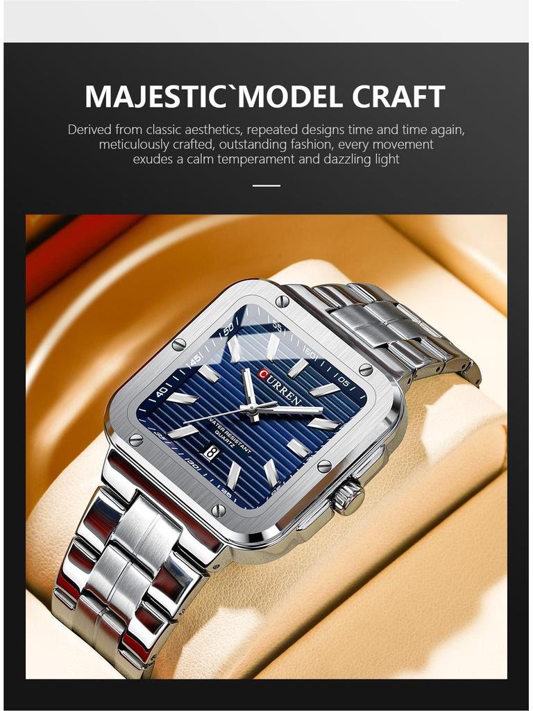 CURREN 8479 Unisex Minimalist Square Quartz Wristwatch with Calendar