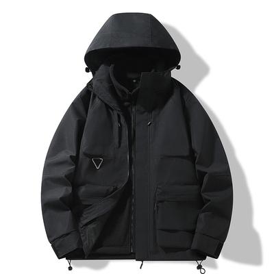 Three-in-one Jacket for Men, Simple Contrasting Color, Fashionable Hooded Windproof and Waterproof Sports and Leisure Mountaineering Clothing