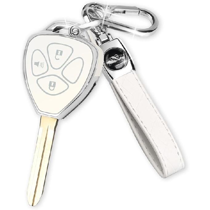 QBUC for Toyota Key Fob Cover with Keychain,Car Key Case fit for Toyota 2007-2011 Camry | 2008-2013 Avalon Corolla | 2009-2016 Venza 4 Buttons Smart