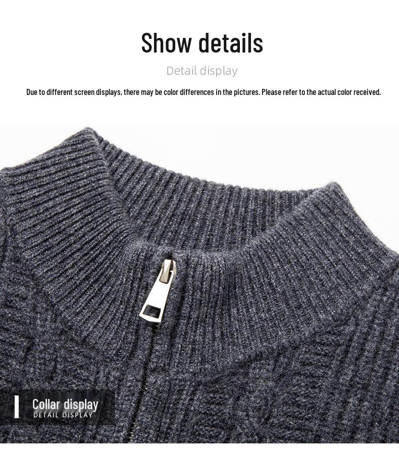 Men's Jacquard Wool Cardigan - 2025 Autumn/Winter Fashion, Zip-Up Stand Collar, Casual Sweater for Middle-Aged and Young Adults.