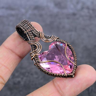 Natürlicher rosa Kunzit Edelstein Kupferdraht Wickelschmuck Anhänger 2,21" V2a49