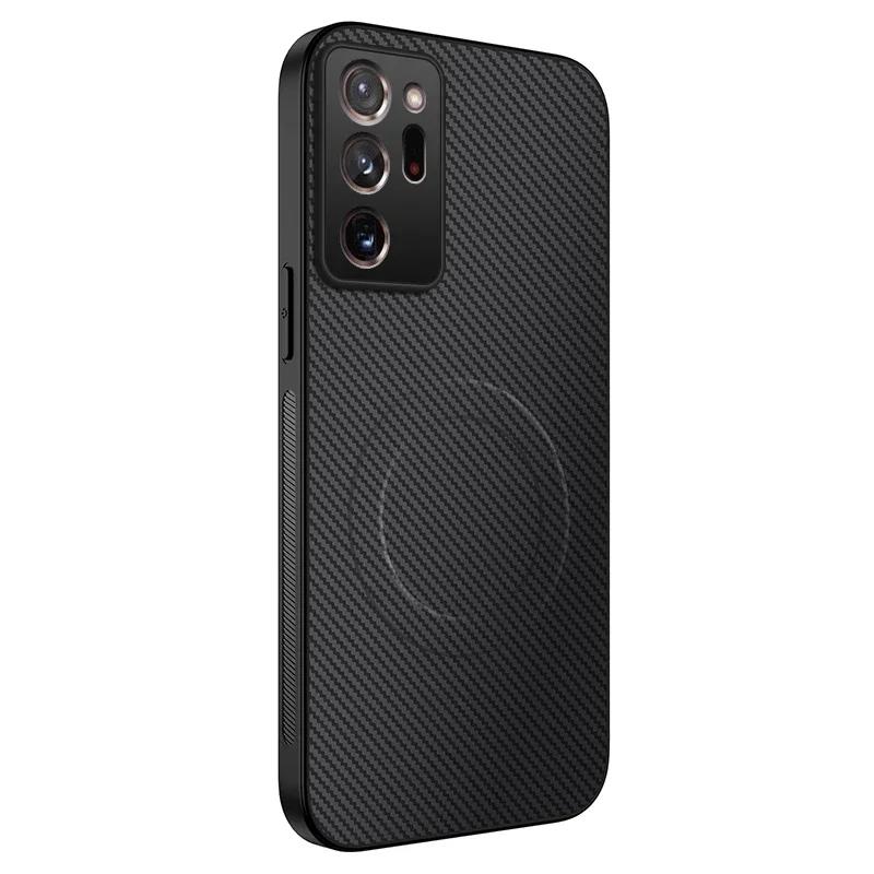 Carbon Fiber Texture Magnetic Wireless Charging Case For Samsung Galaxy M14 M33 M54 M56 Note 20 Ultra Anti-Drop Silicone Cover