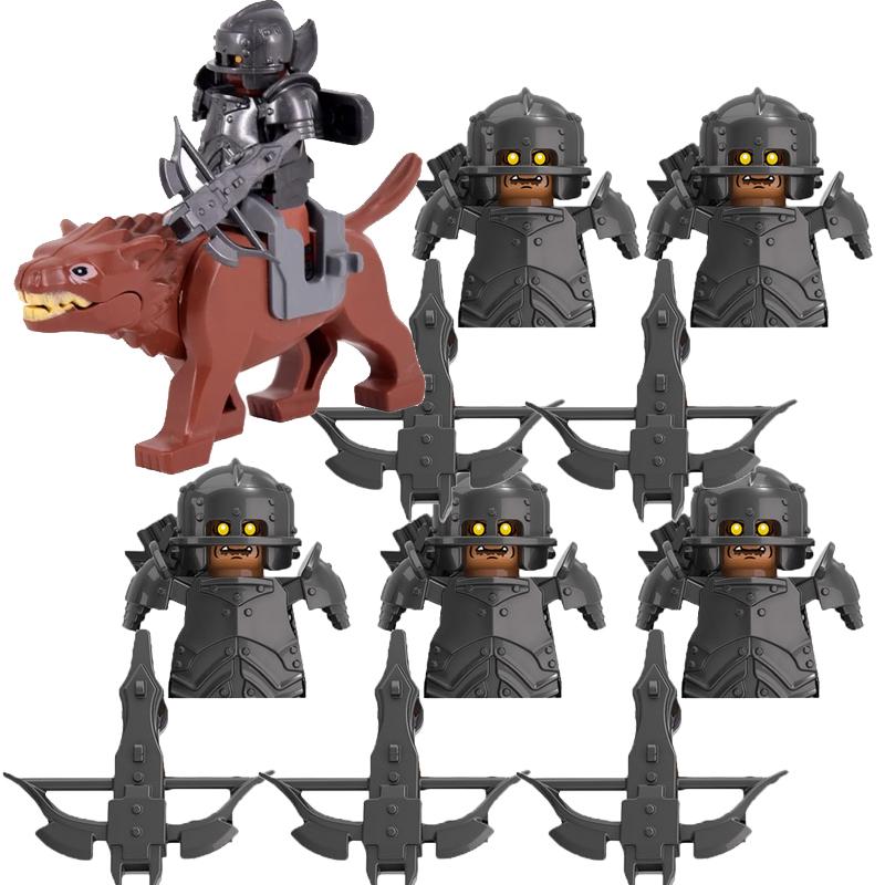 MOC Středověké Vojenské Stavební Kostky Elfský Bojovník Ork Rohan Gondor Rytíř Sada Postav Zvířecí Armáda Zbraň Luk Kuše Hračka