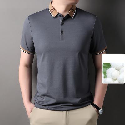 New Summer Young and Middle-aged Men's Short-sleeved T-shirts with Mulberry Silk Men's Polo Shirts Dad Summer Tops