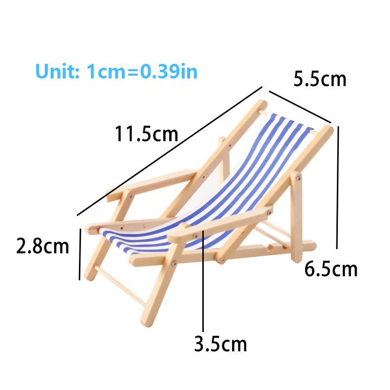 1:12 Dollhouse Mini Foldable Beach Chair Lounge Chair Model Dollhouse Furniture Decoration Micro Scene Construction Props