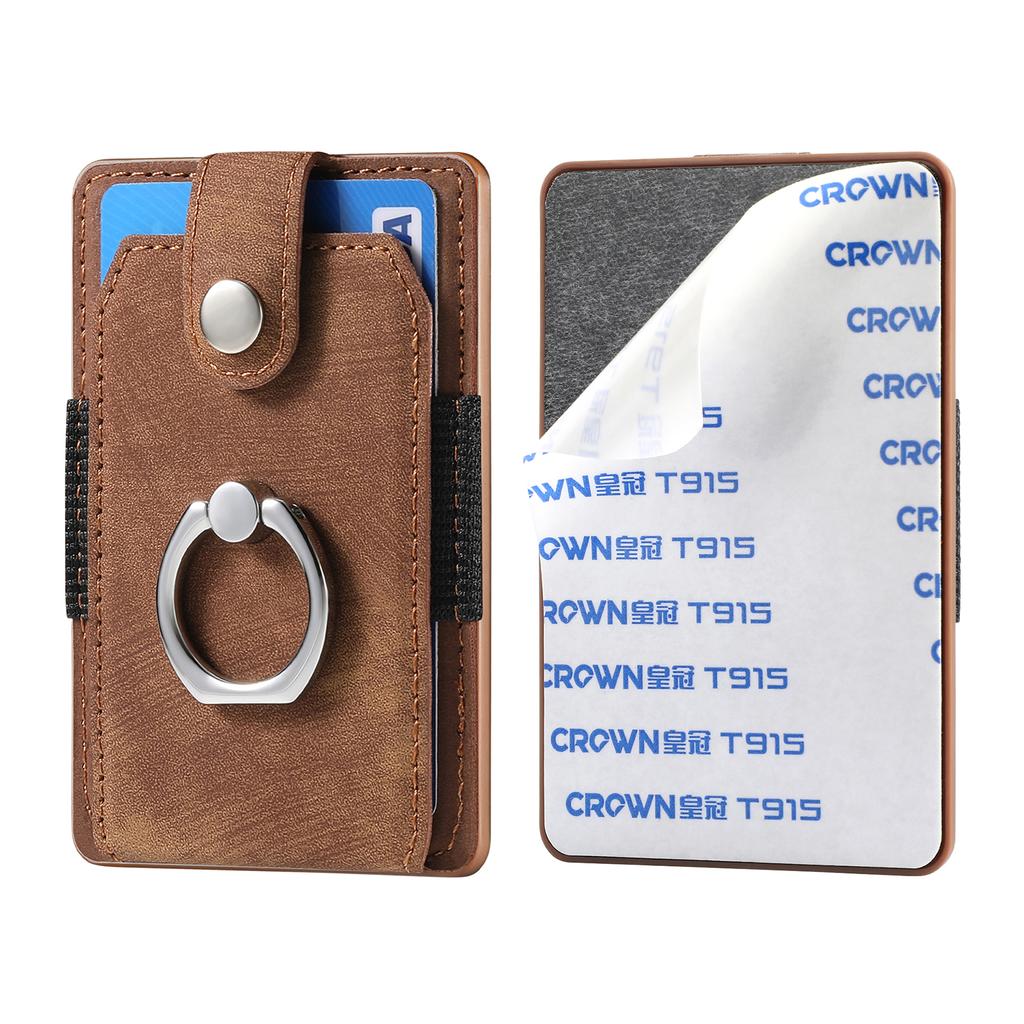 Phone Holder Wallet Case Card Slot Holder PU Leather Back Sticker Adhesives With Ring Stand For Mobile Phone iPhone Samsung