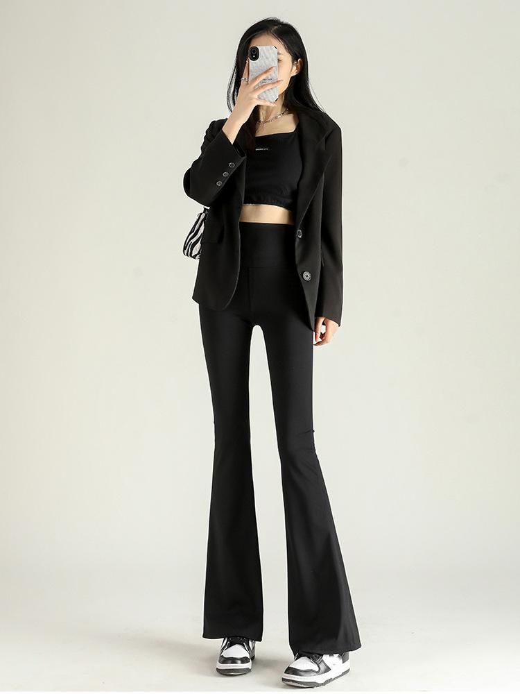 Schwarz Shark Flare Hosen Frauen Herbst Hohe Taille Slim Fit Leggings Casual Koreanische Hosen Weibliche Breite Bein Hosen