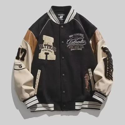 Trendy Men's Embroidered Baseball Jacket – Spring/Autumn Street Style, Loose Fit, Leather Casual Wear