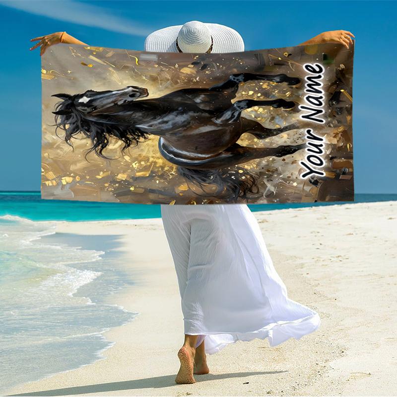 1PC Custom Name Equestrian Dreams Beach Towel Highly Absorbent And Sand-Resistant Towel for Swimming, Pool, Yoga, And Travel Lightweight