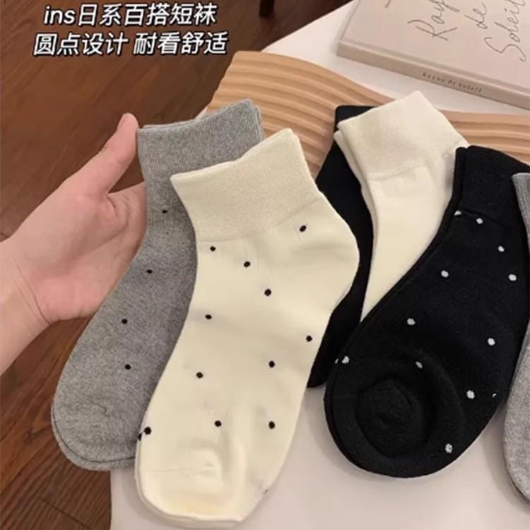 White Polka Dot Socks Medium Tube Socks Summer Thin Solid Color Breathable Short Cotton Socks Simple Mesh Versatile