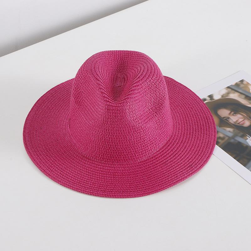 Summer Wide Brim Straw Hat Women And Men Outdoor Sun Protection Beach Panama Cap Solid Color Travel Holiday Visor Caps