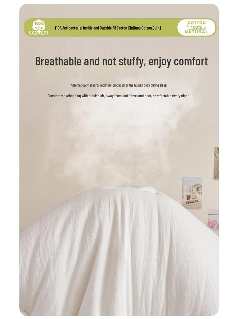 Class A Antibacterial Xinjiang Cotton Quilt - 100% Pure Cotton Filling for Spring, Autumn, and Warm Winter Dormitory Use