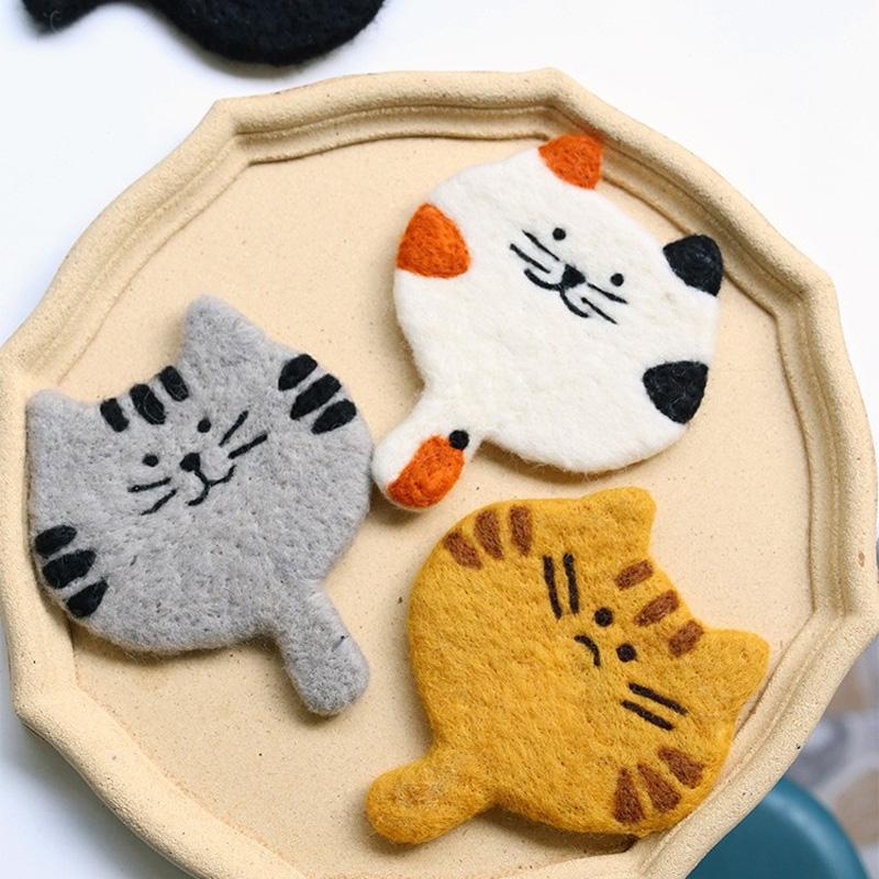1PC Mugs Cup Cute Table Mat Heatproof For Coffee Cartoon Wool Felt Handmade Placemat Kitten Coaster